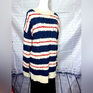 J Crew cable knit sweater. Red, White, and Blue